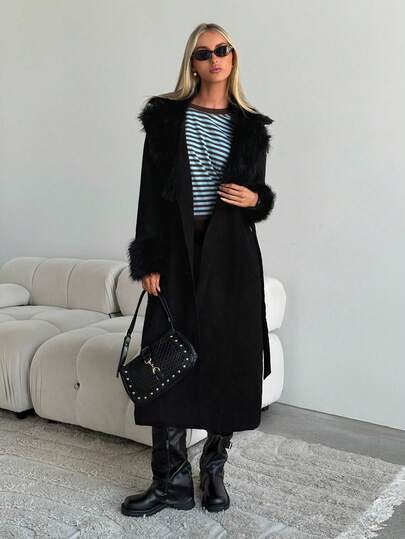 SHEIN EZwear معطف طويل منتظم أنيق للنساء، خريف/شتاء