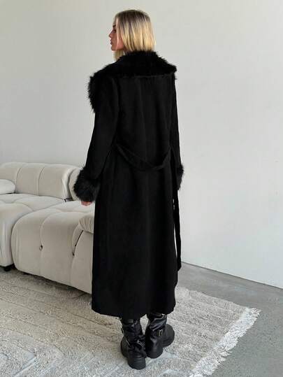 SHEIN EZwear معطف طويل منتظم أنيق للنساء، خريف/شتاء