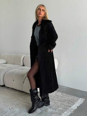 SHEIN EZwear معطف طويل منتظم أنيق للنساء، خريف/شتاء