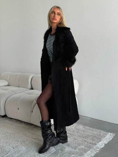 SHEIN EZwear معطف طويل منتظم أنيق للنساء، خريف/شتاء