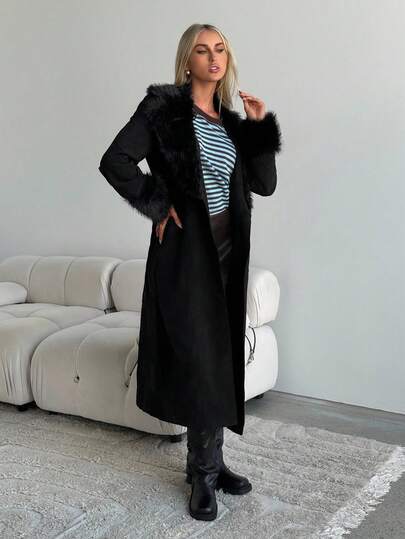 SHEIN EZwear معطف طويل منتظم أنيق للنساء، خريف/شتاء