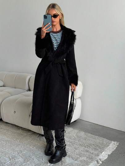 SHEIN EZwear معطف طويل منتظم أنيق للنساء، خريف/شتاء