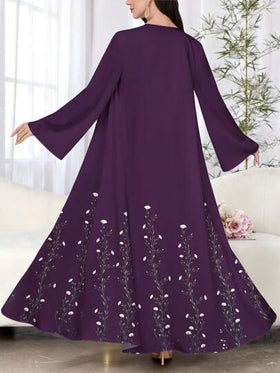 SHEIN Najma عباءة أنثوية طويلة الأكمام بطبعة زهرية بنفسجية كاجوال، ربيع/خريف