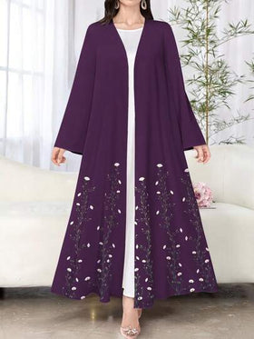 SHEIN Najma عباءة أنثوية طويلة الأكمام بطبعة زهرية بنفسجية كاجوال، ربيع/خريف