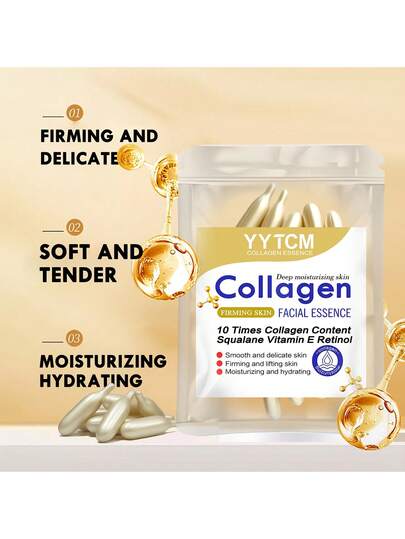 30 كبسولة/عبوة من جوهر الكولاجين المشدد للبشرة، مرطب ومنعم للبشرة، يحتوي على سكوالان نباتي، ريتينول، فيتامين ه-، جوهر مرطب عميق (0.4 جرام * 30 كبسولة)