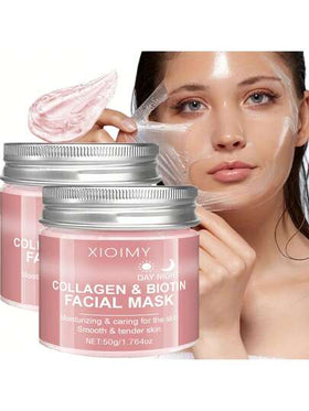 قناع الوجه الكولاجين والبيوتين من XIOIMY - خالي من الكحول، ترطيب عميق، يعزز مرونة البشرة، يضيء ويعزز نضارة البشرة، قناع الوجه بالكولاجين