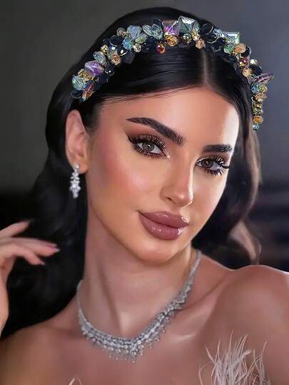 شريط رأس بتصميم مزهر من البلور - تصميم مانع للانزلاق عصري، شريط رأس متعدد الوظائف للنساء، مناسب للزفاف والمناسبات والارتداء اليومي العادي والأعياد والمهرجانات، هدية اكسسوار شعر يدوي، اكسسوارات شعر منزلية