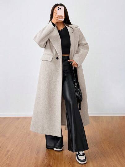 SHEIN Unity معطف طويل كاجوال بياقة