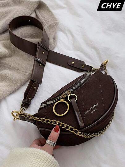 حقيبة صدر نسائية جديدة بلون أحادي ذات تصميم بسيط وناعم، مناسبة للخريف/الشتاء، متعددة الاستخدامات وأنيقة، حقيبة كروس بودي/كتف من الجلد المدبوغ