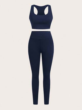 SHEIN Essnce مجموعة بدلة رياضية نسائية مكونة من 3 قطع، تي شيرت كم طويل رقبة مزيفة مع سحاب جزئي، حمالة صدر رياضية وكامي، بنطلون ضيق بخصر عالي، مجموعة نسائية مكونة من 3 قطع، بنطلون ضيق وبوستيه وأوفرول
