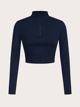 SHEIN Essnce مجموعة بدلة رياضية نسائية مكونة من 3 قطع، تي شيرت كم طويل رقبة مزيفة مع سحاب جزئي، حمالة صدر رياضية وكامي، بنطلون ضيق بخصر عالي، مجموعة نسائية مكونة من 3 قطع، بنطلون ضيق وبوستيه وأوفرول
