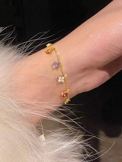 Stylever سوار قوس بألوان الحلوى الصيفية قطعة واحدة، مزين بزهرة وبرسيم مرصع بالزركونيا، خفيف الوزن فاخر، جودة عالية، موضة نخبوية، سلسلة الترقوة، متعدد الاستخدامات للارتداء اليومي