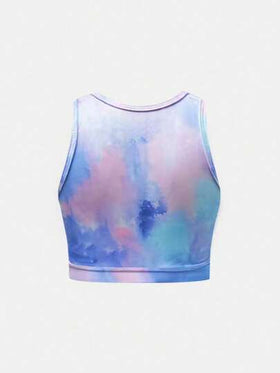 SHEIN طقم بنطلون ولباس علوي يوغا للبنات المراهقات مع طباعة صبغ التايلند، بملابس رياضية ناعمة وقابلة للتنفس