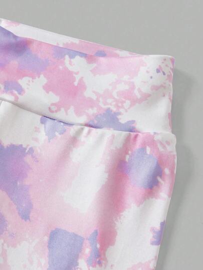 SHEIN طقم سترة مربوطة من الأصباغ وبنطال رياضي للفتيات، ملابس نشاطات رياضية ناعمة للاستخدام اليوغا