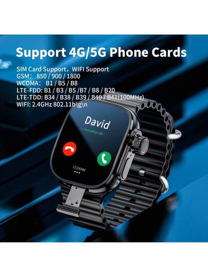 LOKMAT ساعة ذكية شاشة AMOLED منحنية 2.06 بوصة، تدعم بطاقة هاتف 2G/3G/4G/5G، زر قابل للسحب 180 درجة، كاميرا HD، اتصال بالإنترنت عبر WiFi، تنزيل التطبيقات، مراقبة معدل ضربات القلب ومستوى الأكسجين في الدم، ساعة ذكية تعمل بنظام أندرويد