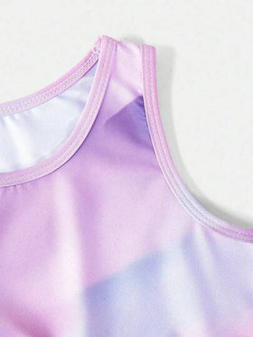 SHEIN Sparklyn مجموعة من قطعتين لفتيات، أبروا الطباعة وتطابق الكامسول والبناطيل الرياضية لملابس اليوجا والتمرين