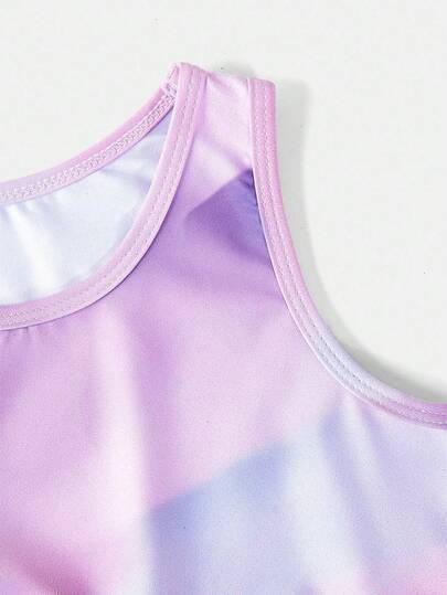 SHEIN Sparklyn مجموعة من قطعتين لفتيات، أبروا الطباعة وتطابق الكامسول والبناطيل الرياضية لملابس اليوجا والتمرين