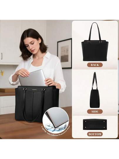 NEWHEY حقيبة يد كبيرة للنساء لحمل الكمبيوتر المحمول 14 بوصة، من جلد PU مقاوم للماء، حقيبة مدرسية للسيدات مع جيب سحاب، حقيبة كتف للعمل والتسوق والسفر والأعمال