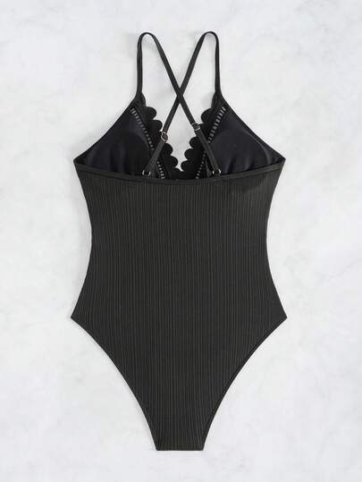 Swim Basics بدلة سباحة قطعة واحدة مبتكرة بتصميم البتلة المجوفة والضلوع الصغيرة للنساء في العطلات الشاطئية