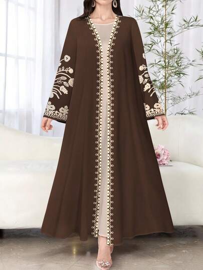 SHEIN Najma كارديجان نسائي كاجوال بأكمام طويلة وطبعات زهرية، عباءة أنيقة بطراز عربي، للربيع والخريف