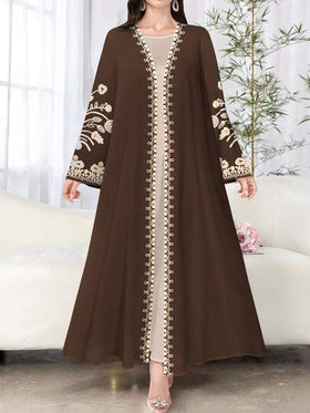 SHEIN Najma كارديجان نسائي كاجوال بأكمام طويلة وطبعات زهرية، عباءة أنيقة بطراز عربي، للربيع والخريف