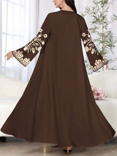 SHEIN Najma كارديجان نسائي كاجوال بأكمام طويلة وطبعات زهرية، عباءة أنيقة بطراز عربي، للربيع والخريف