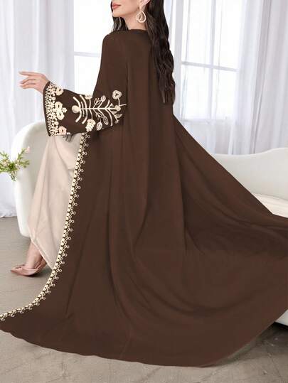 SHEIN Najma كارديجان نسائي كاجوال بأكمام طويلة وطبعات زهرية، عباءة أنيقة بطراز عربي، للربيع والخريف