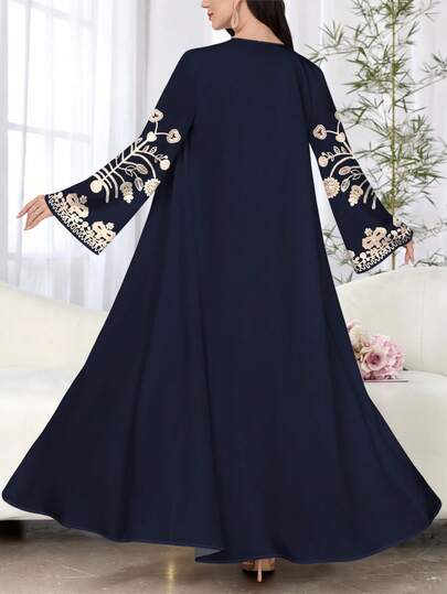 SHEIN Najma عباية كارديجان أنيقة سوداء مطبوعة بالزهور للنساء، بأكمام طويلة، مناسبة للربيع والخريف
