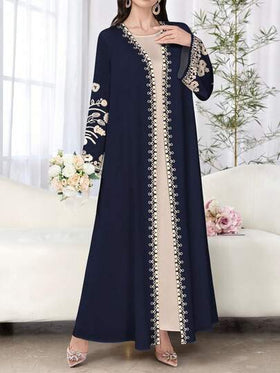 SHEIN Najma عباية كارديجان أنيقة سوداء مطبوعة بالزهور للنساء، بأكمام طويلة، مناسبة للربيع والخريف
