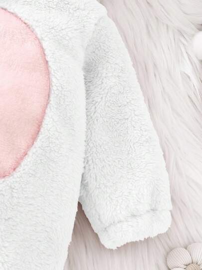 SHEIN رومبير رومبر مبطنة بقماش ناعم مع أذنين أرنب 3D جميلة للأطفال حديثي الولادة، بأكمام طويلة وبنطال طويل لملابس الشتاء