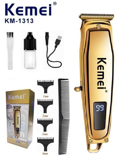 Kemei آلة قص الشعر المحترفة KM-1313 مع شاشة LED، ماكينة تشذيب اللحية الكهربائية للرجال، ماكينة قص الشعر وآلة تشذيب، طقم تنظيف الشعر، هدايا للرجال، قابلة للشحن بمنفذ USB-C