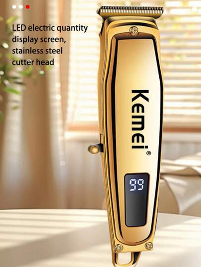 Kemei آلة قص الشعر المحترفة KM-1313 مع شاشة LED، ماكينة تشذيب اللحية الكهربائية للرجال، ماكينة قص الشعر وآلة تشذيب، طقم تنظيف الشعر، هدايا للرجال، قابلة للشحن بمنفذ USB-C