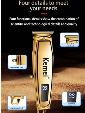 Kemei آلة قص الشعر المحترفة KM-1313 مع شاشة LED، ماكينة تشذيب اللحية الكهربائية للرجال، ماكينة قص الشعر وآلة تشذيب، طقم تنظيف الشعر، هدايا للرجال، قابلة للشحن بمنفذ USB-C