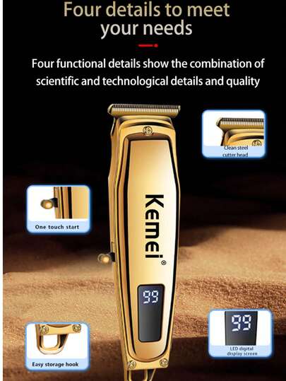 Kemei آلة قص الشعر المحترفة KM-1313 مع شاشة LED، ماكينة تشذيب اللحية الكهربائية للرجال، ماكينة قص الشعر وآلة تشذيب، طقم تنظيف الشعر، هدايا للرجال، قابلة للشحن بمنفذ USB-C