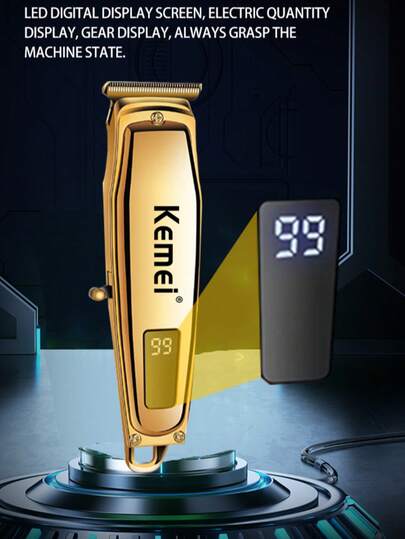 Kemei آلة قص الشعر المحترفة KM-1313 مع شاشة LED، ماكينة تشذيب اللحية الكهربائية للرجال، ماكينة قص الشعر وآلة تشذيب، طقم تنظيف الشعر، هدايا للرجال، قابلة للشحن بمنفذ USB-C