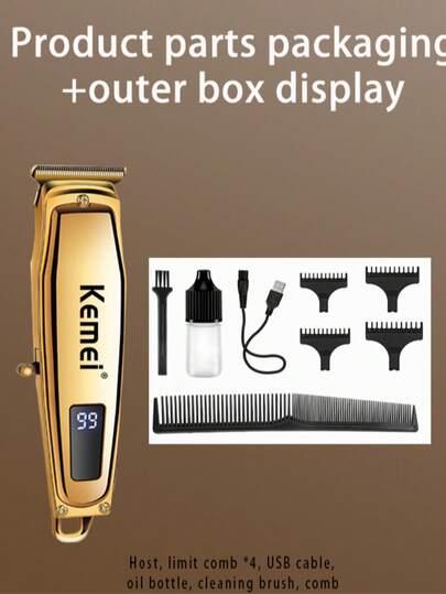 Kemei آلة قص الشعر المحترفة KM-1313 مع شاشة LED، ماكينة تشذيب اللحية الكهربائية للرجال، ماكينة قص الشعر وآلة تشذيب، طقم تنظيف الشعر، هدايا للرجال، قابلة للشحن بمنفذ USB-C
