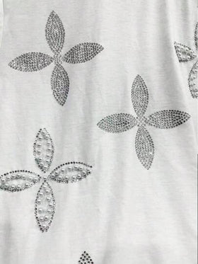 INAWLY T-shirt محبوك مزين بالراين ستون والخرز بياقة مستديرة للنساء