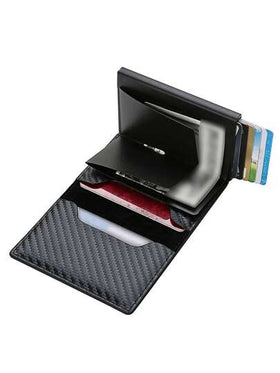 محفظة رجالية بسيطة فائقة الرقة مع حماية RFID، محفظة عملات صغيرة، حامل بطاقات من سبيكة الألومنيوم بزر جانبي، حامل بطاقة الهوية/رخصة القيادة، مناسبة للمراهقين والاستخدام اليومي والرياضة والسفر والتخرج والأعياد، يمكن استخدامها كإكسسوار مع الملابس الرسمية/الع