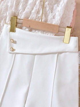 SHEIN رمضان بنطلون تايب كابري بأرجل واسعة للبنات مراهقات باللون الأبيض لإرتداء اليومي والتنقل