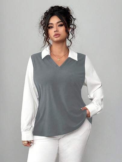 Elenzga قميص نسائي أنيق للتنقل اليومي، بتصميم بسيط وعصري وقابل للاستخدام في مختلف المناسبات، مصنوع من قماش مريح، بياقة قميص وأكمام طويلة، بتصميم منتظم باللونين الأسود والأبيض، مناسب للربيع والصيف والخريف، متوفر بمقاسات كبيرة الحجم