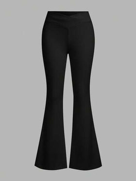 SHEIN EZwear مجموعة سروال ضيق بتصميم خصر متقاطع أبيض وأسود للنساء، مناسب للخريف/الشتاء
