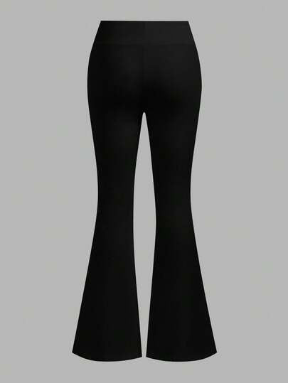 SHEIN EZwear مجموعة سروال ضيق بتصميم خصر متقاطع أبيض وأسود للنساء، مناسب للخريف/الشتاء