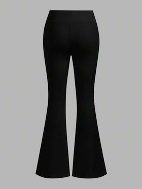 SHEIN EZwear مجموعة سروال ضيق بتصميم خصر متقاطع أبيض وأسود للنساء، مناسب للخريف/الشتاء