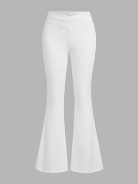 SHEIN EZwear مجموعة سروال ضيق بتصميم خصر متقاطع أبيض وأسود للنساء، مناسب للخريف/الشتاء