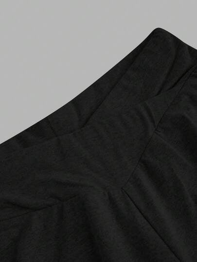 SHEIN EZwear مجموعة سروال ضيق بتصميم خصر متقاطع أبيض وأسود للنساء، مناسب للخريف/الشتاء