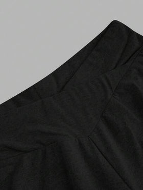 SHEIN EZwear مجموعة سروال ضيق بتصميم خصر متقاطع أبيض وأسود للنساء، مناسب للخريف/الشتاء