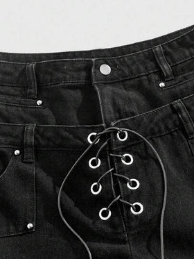 ROMWE MEN Grunge Punk بنطلون جينز رجالي فضفاض بأرجل واسعة وجيوب ربطة عنق، طراز جرانج