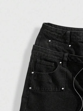ROMWE MEN Grunge Punk بنطلون جينز رجالي فضفاض بأرجل واسعة وجيوب ربطة عنق، طراز جرانج
