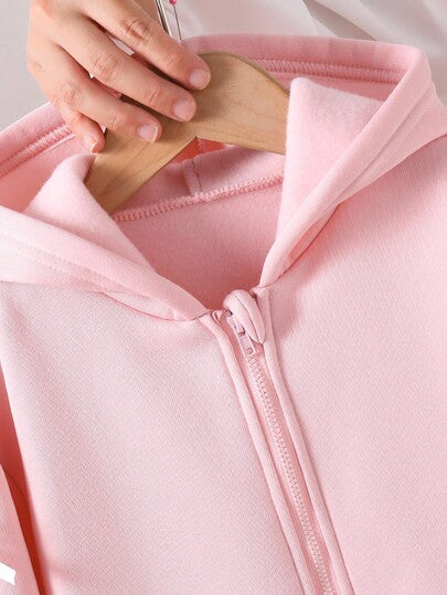 SHEIN Genkimix Kids طقم جاكيت مقنعة وبنطلون مزين بفيونكة للفتيات الصغيرات