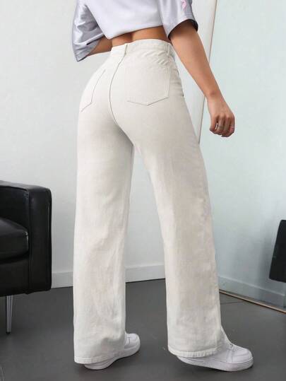 SHEIN ICON بنطلون جينز واسع ذو لون أحادي، خفيف للارتداء اليومي والاستخدام المتنوع